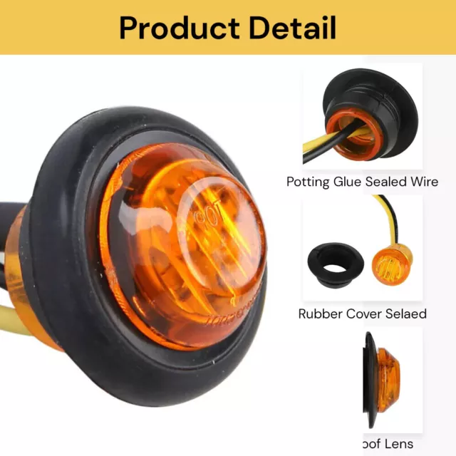 Round LED Side Clearance Marker Lights 24V Amber Truck Trailer Lorry Indicator 2