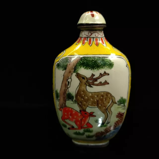 Chinese Antique collection Cloisonne Sika deer snuff bottle Qian Long W Mark