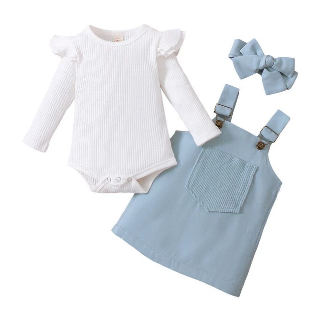 Set 3 pezzi abiti per bambine neonate tuta abito gonna romper fascia abiti 9