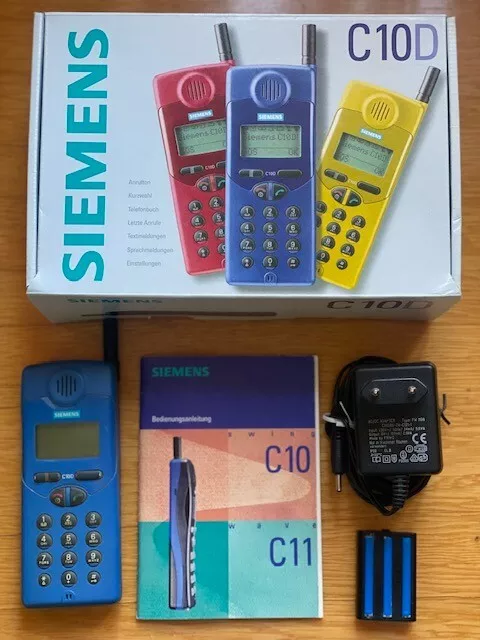 Vintage Handy Siemens C10 D blau mit Bedienungsanleitung und OVP