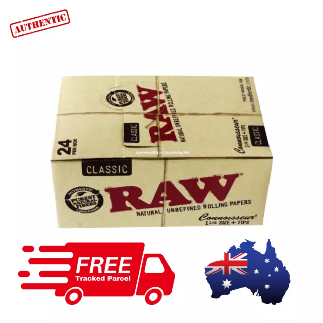 RAW Classic Connoisseur 1 1/4 Size Rolling Papers with Tips Full Box w/ 24 Packs