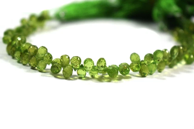 Wholesale Price Natural Green peridot Faceted Teardrop Gemstone Beads 8" Strand
