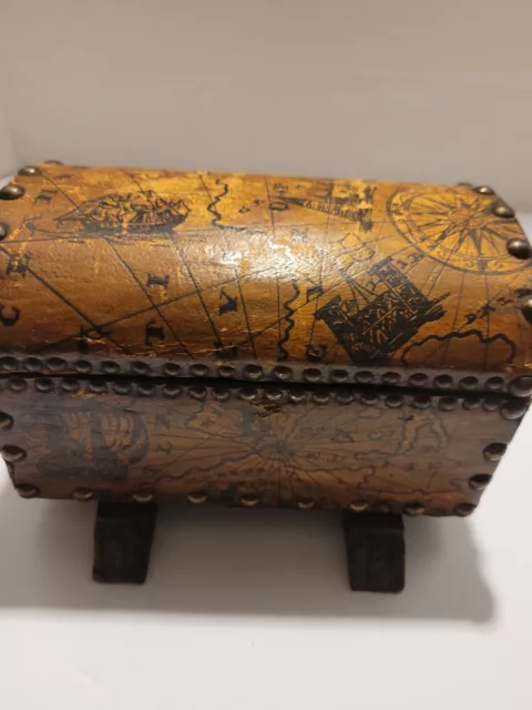 Nautical Themed Leather Covered Domed Box Spanish Galleon 1574 map of Europe nwo
