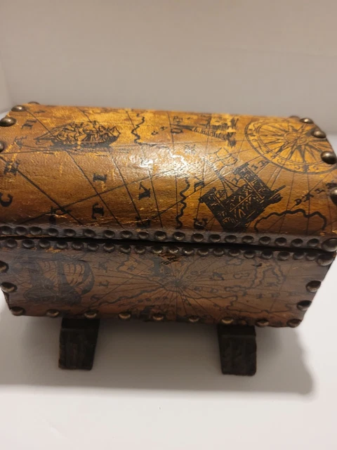 Nautical Themed Leather Covered Domed Box Spanish Galleon 1574 map of Europe