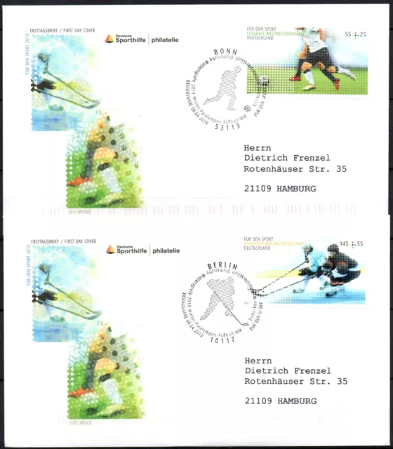 BRD 2010: Fußball und Eishockey! Sporthilfe-FDC Nr. 2788+2789! Gelaufen! 24-03