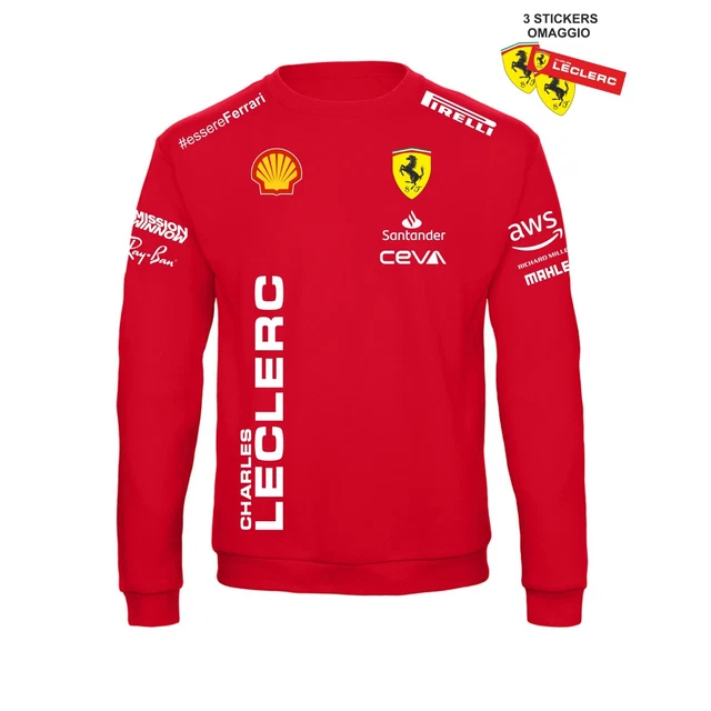 Felpa girocollo 2023  Scuderia Rossa LECLERC pilots Italia F1 corse + 3 Stickers