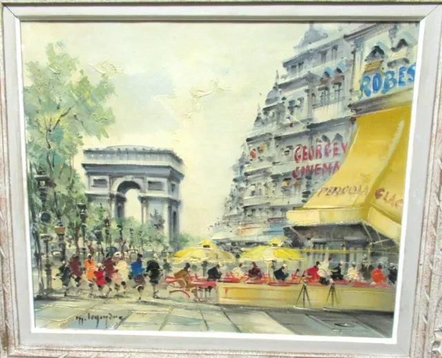 Maurice Legendre Paris Cafe Market Scene Original Oil Canvas Landscape Painting