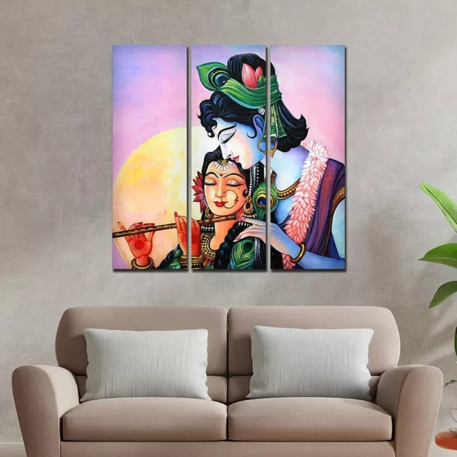 Shri Radha Krishna Dios Ji con flauta lienzo pintura de pared marco de...