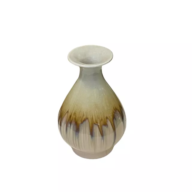 Light Brown Tan White Strips Ceramic Round Small Vase Jar ws3282 3
