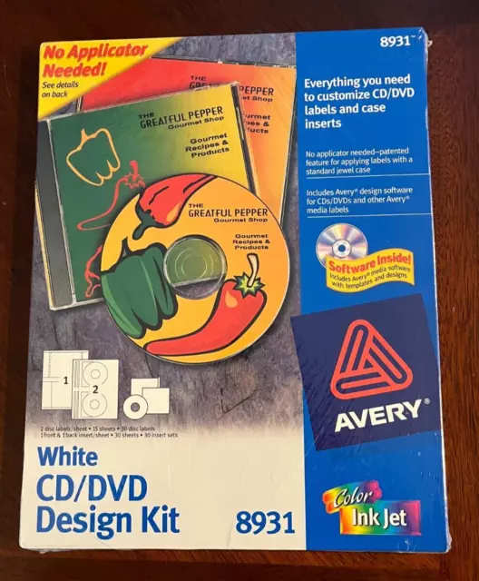 Avery 8931 White CD DVD Label Design Kit Color Ink Jet Design Labels 30 Sheets