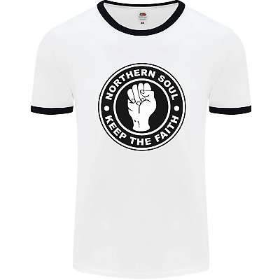 Northern Soul Keeping the Faith Mens White Ringer T-Shirt