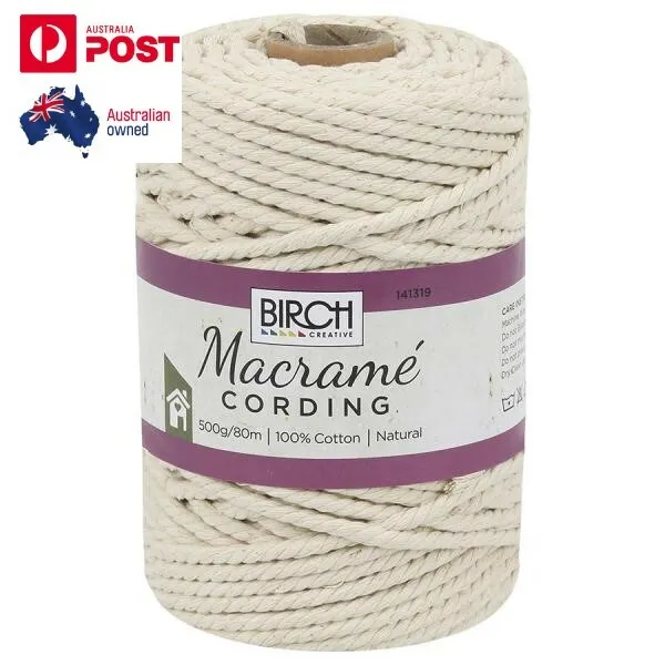 Birch Macrame Cord 100% Natural Cotton Cording 500g, 80 Metres 5mm Rope NEW