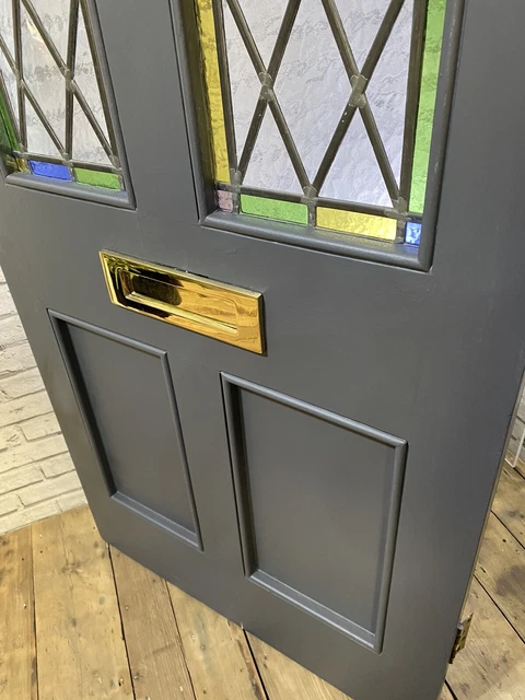 Reclaimed Front Entrance Coloured Leaded Glass Door - Superb! 6