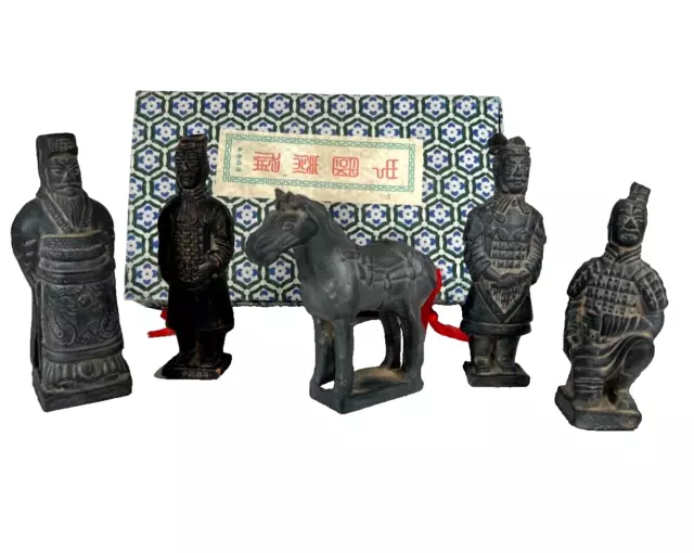 Vintage Boxed Set of 5 Chinese Terra Cotta Warriors of Qin Dynasty