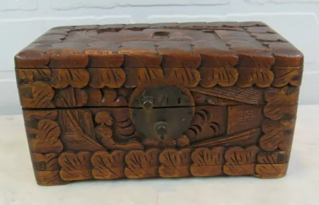 Antique Asian Ornate Hand Carved Jewelry, Sewing Box, Chest, Spice ? Wooden Box