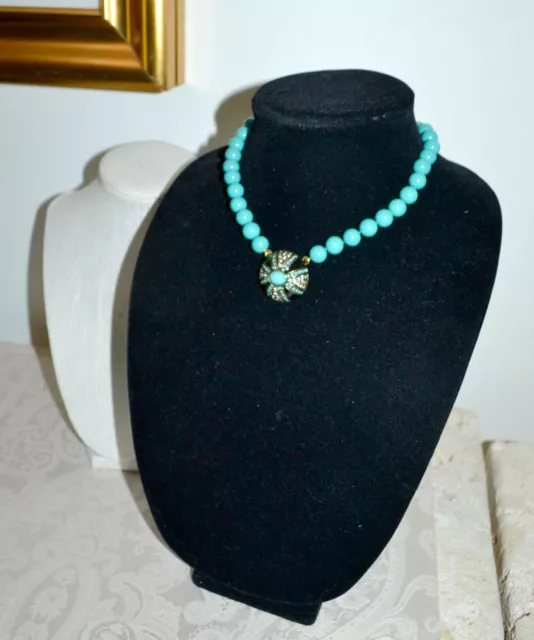 NIB $140 HEIDI DAUS Simply Irresistible Domed Pendant Turquoise Bead Necklace 3