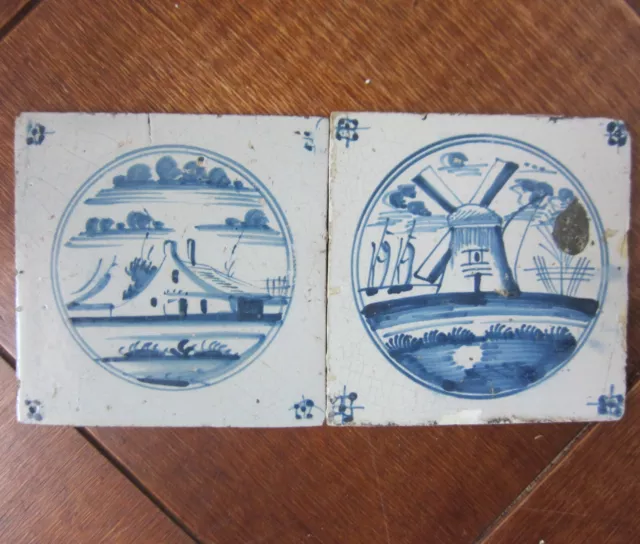 2 Antique Delft tiles - landscape - ca 1790