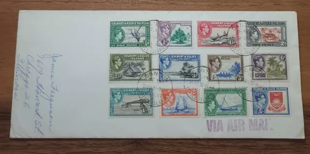 Gilbert & Ellice Islands Cover 1956 to USA. George VI Issue, Complete set 1939/5