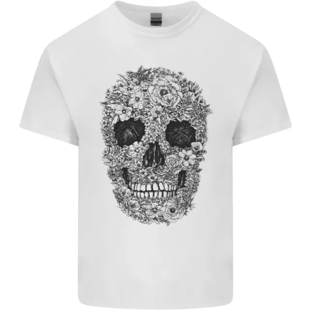 Un Teschio Fatto Di Fiori Gotico Rock Biker Uomo Cotone T-Shirt