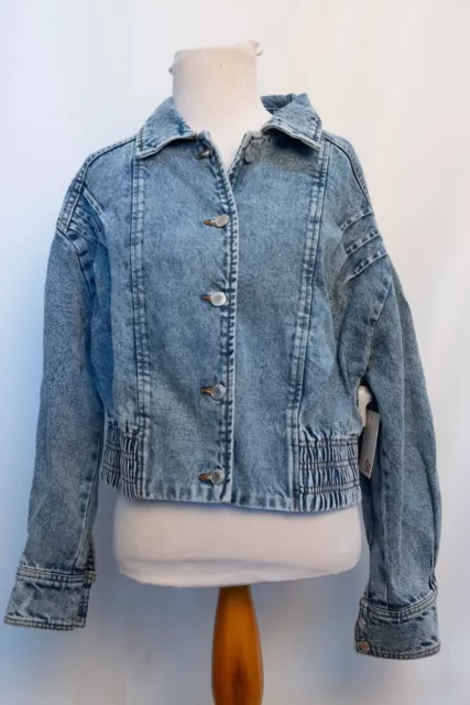 SO Jean Jacket 80s Vintage Styled Light Blue Denim Womens Tag L Cropped Retro