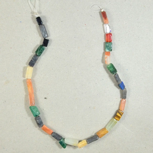 Natural mix gemstone square pencil  beads 10 inch Line