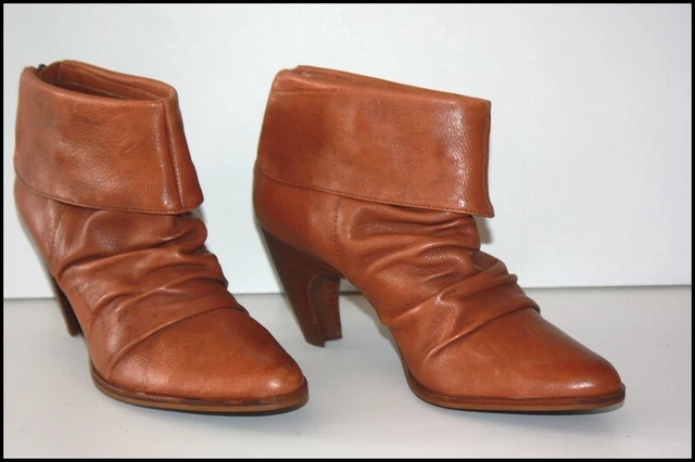 SAN MARINA  Bottines Boots Cuir Plissé Marron Clair Talons T 40 TBE 2