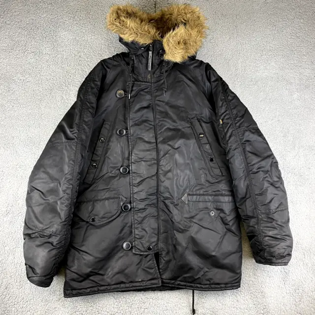 Alpha Industries Parka Mens M Black Extreme Cold Weather N-3B Faux Fur Hood Coat