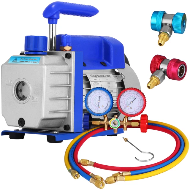 3 CFM A/C Vacuum Pump HVAC Manifold Gauge Set R134a AC Refrigeration