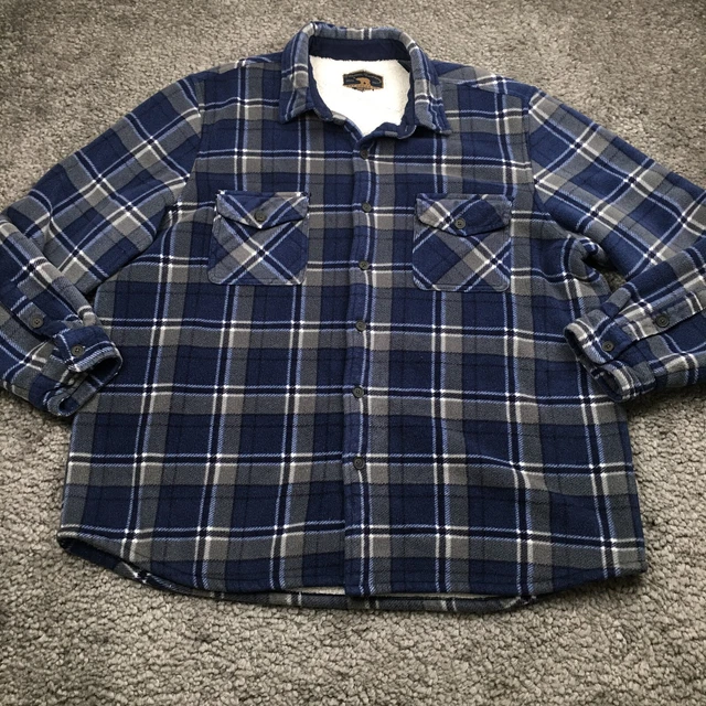 Freedom Foundry Mens Shirt Jacket Sz XXL Blue Plaid Sherpa Lined Fleece Shacket