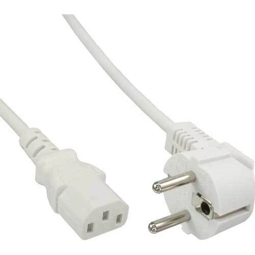 5 cables de alimentación InLine®, contacto de protección en ángulo en el conector del dispositivo frío, 1,8 m, blanco