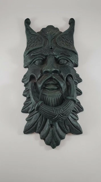 Green Man Verdigris Patina Cast Iron Door Knocker