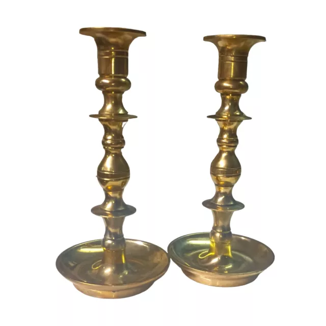 Pair of Vintage 9-Inch Solid Brass Candlesticks, Marked M, Very Heavy