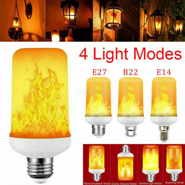 E12 E14 E26 E27 B22  Burning Light Flicker Flame Bulb 3/4 Modes Fire Effect Lamp