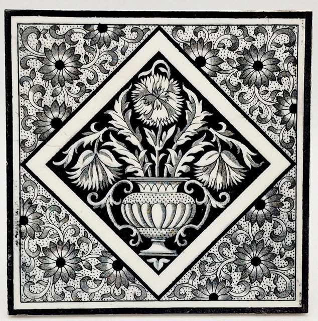 Mintons Aesthetic Movement Black Transfer Printed Tile C1885