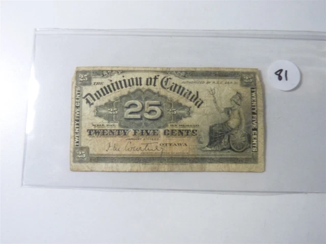CANADA BANKNOTE SHINPLASTER 1900  25 cent SIGNATURE COURTREY   NO81