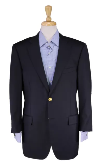 Paul Stuart Japan Solid Navy Blue w/ Gold Metal Buttons 2-Btn Wool Blazer 42R