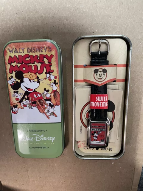 Disney Store Mickey Mouse WILD WAVES Wristwatch By Fossil w/Tin Disney Store Mickey Mouse WILD WAVES Wristwatch By Fossil w/Tin