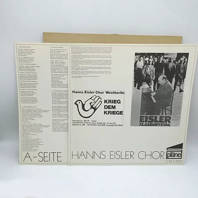 Rare Vinyl Klassik Lp Hanns-Eisler-Chor Pläne – S 30 E 200 2x Inlet komplett 3