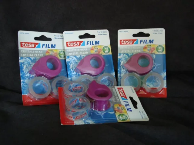 4 Pack Tesa Film Kristall Klar Mini Abroller Nr.58232 2x10mx19mm (1m=0,19€)