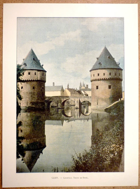 BELGIQUE Tours du Broel à Courtrai - Photochromie fin 19ème  gravure