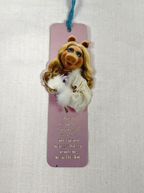 VTG Miss Piggy Hallmark Bookmark Pink Blue Yarn Henson 1980