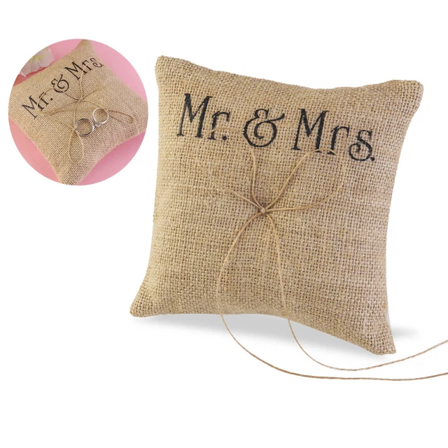 Coussin Pour Alliances De Mariage - Oreiller Décoratif Avec Rubans Et Cœurs Strass, 20x20 Cm, Satin, Bleu