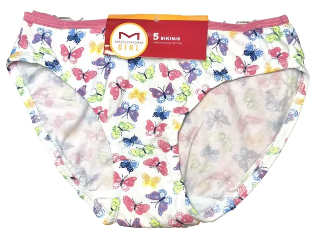 MAIDENFORM 5-Pr Breathable Cotton Bikini Underwear Panties Big Girls Sz L 12