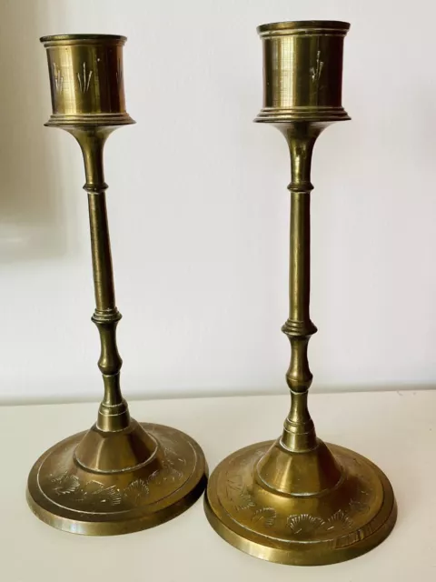 Pair Vintage Solid Brass Candle Sticks  Irene Series India 16cm Tall