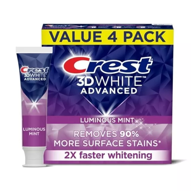 Crest 3D White Advanced Luminous Mint Toothpaste, 3.7 Oz (Pack of 4)