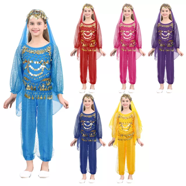 Kids Girls Costume Cosplay Outfits Tassel Fringed Dancewear Belly Dance Pants