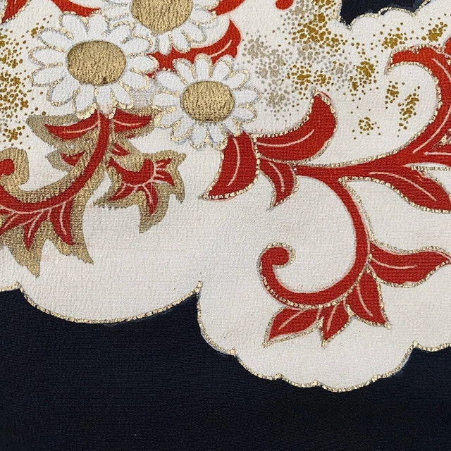 Orient #A 13.5x65 LONG Antique Tomesode Black Silk Japanese Kimono Fabric ToD59 3
