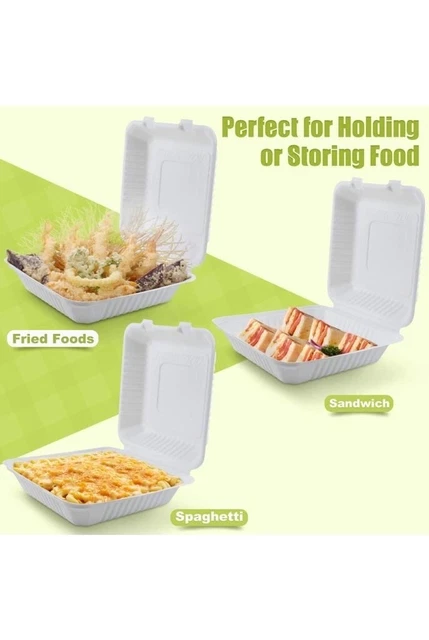 9x9 Compostable Sugarcane/ Bagasse Takeout Box, Single Compartment, 200 Units
