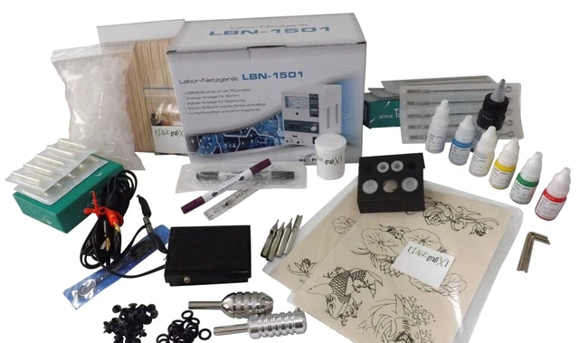 INKgrafiX TATTOO SET 10Wrap – Komplettset Mit Spulenmaschine IG-27evo (schwarz), Farben, Zubehör & Anleitung