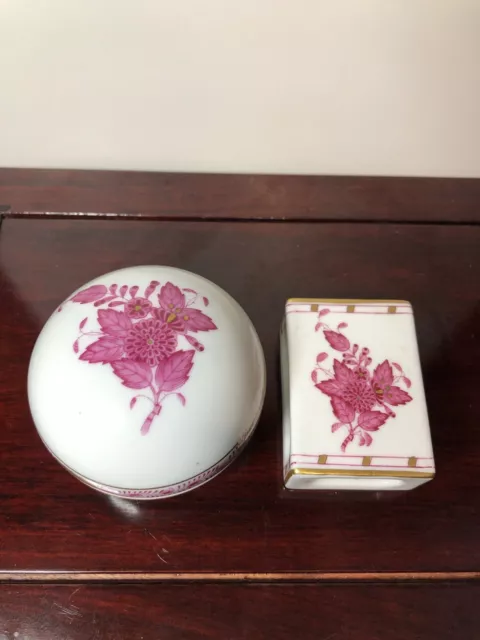2 HEREND Porcelain Handpainted Apponyi, Chinese Bouquet Raspberry Match Holder